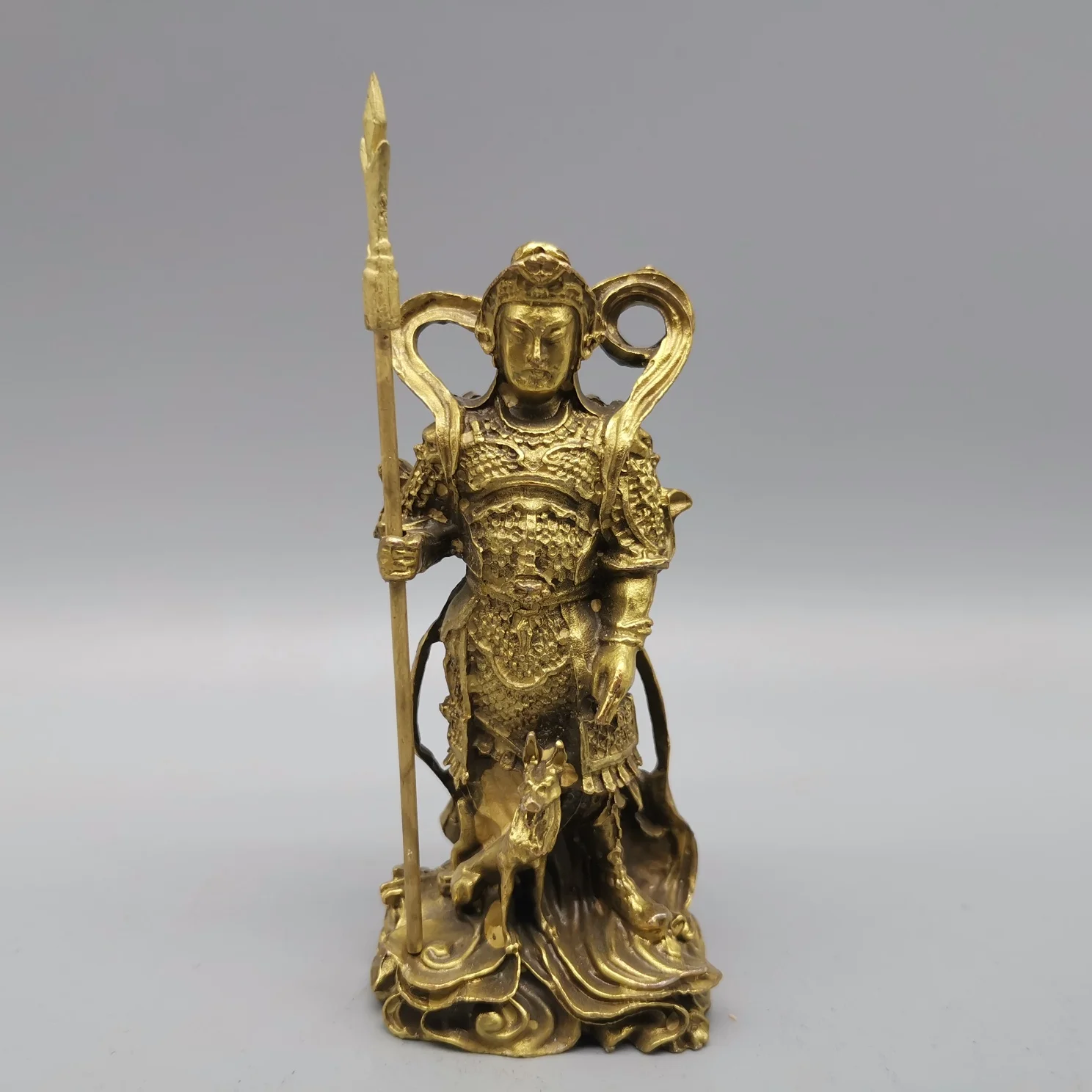 Antique Collection Brass Erlang Zhenjun Yang Jian Holding A Three-Pointed Two-Edged Halberd Statue