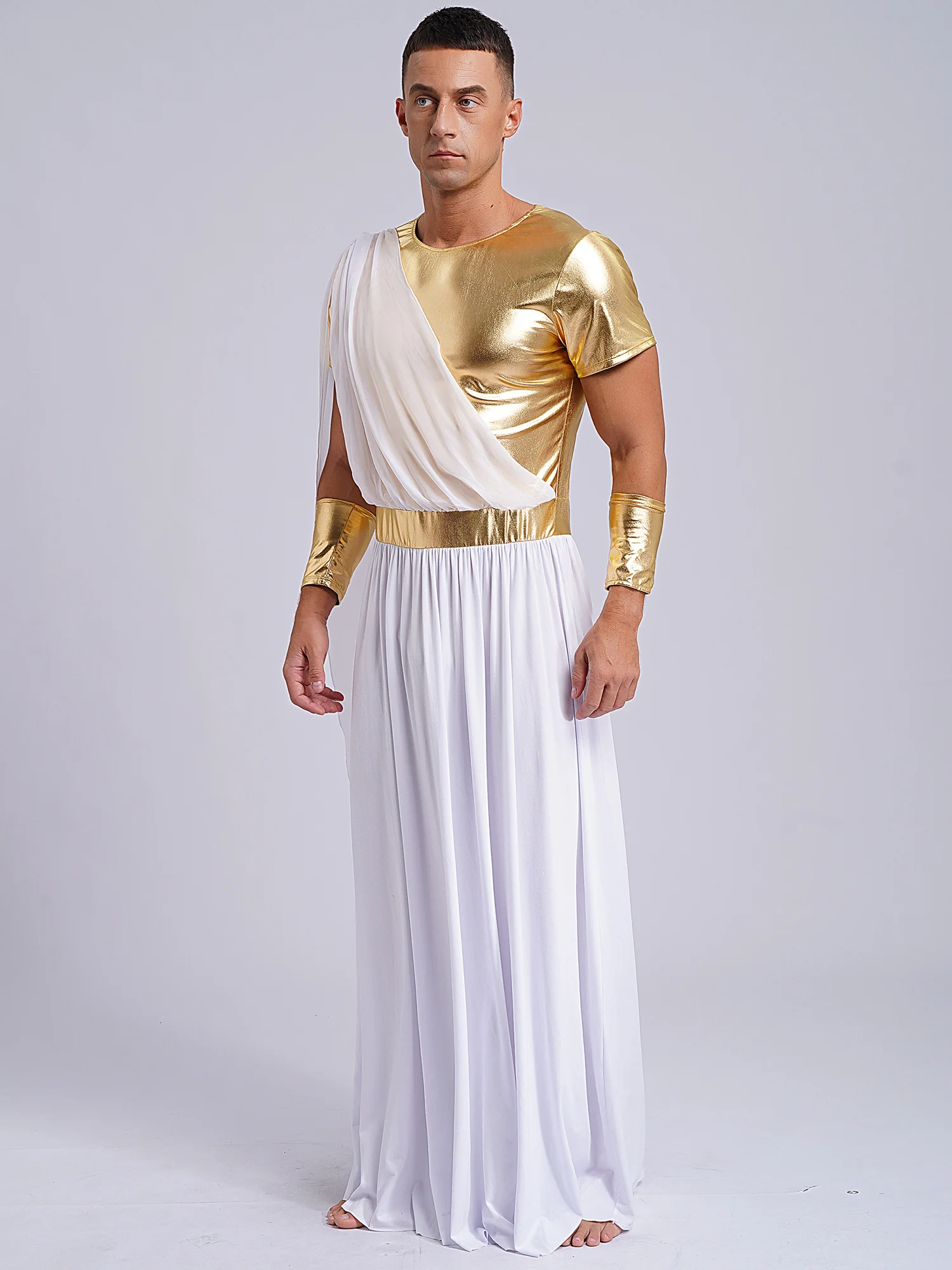 Ancient Greek God Costume Roman Toga Egyptian Tunic with Gloves Men's 2Pcs Halloween Outfits Xmas/Halloween Cosplay Party XXXL view 2