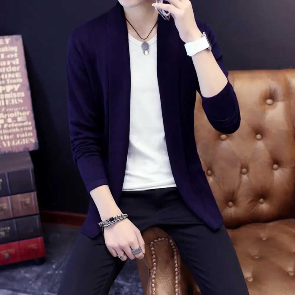 Cárdigan ajustado de punto para hombre, abrigo de manga larga de longitud media, Color sólido, ropa de citas, Otoño e Invierno