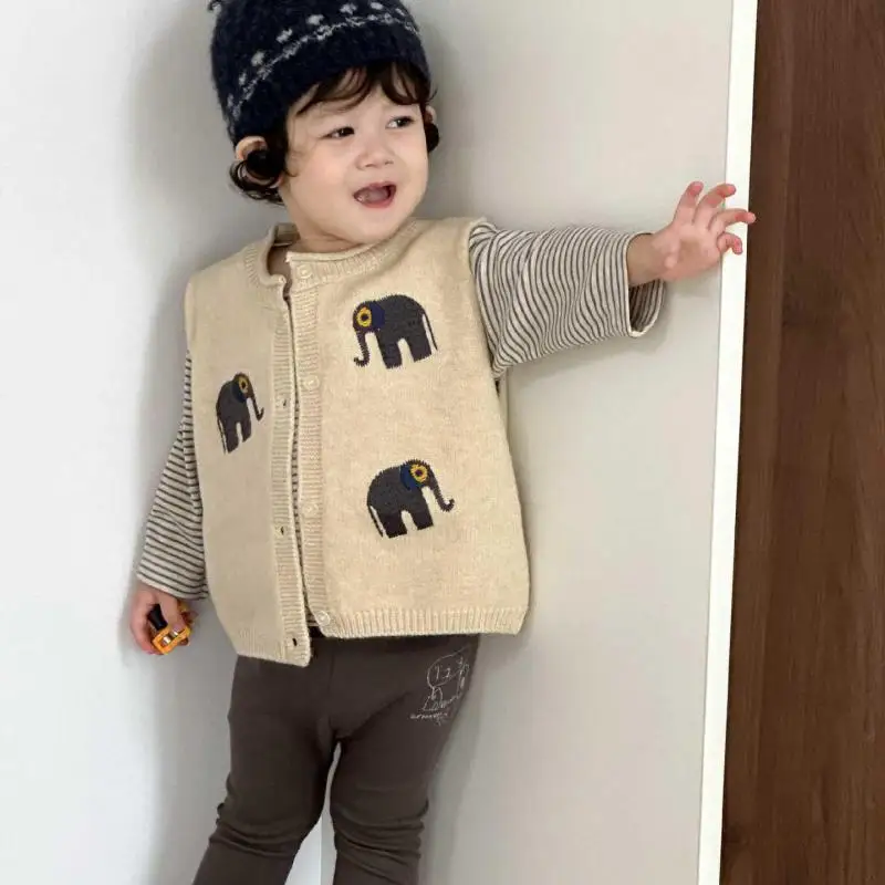 

Новинка осени 202, детский вязаный жилет без рукавов, детский свитер с милыми животными для мальчиков и девочек, повседневный жилет, вязаный кардиган для младенцев