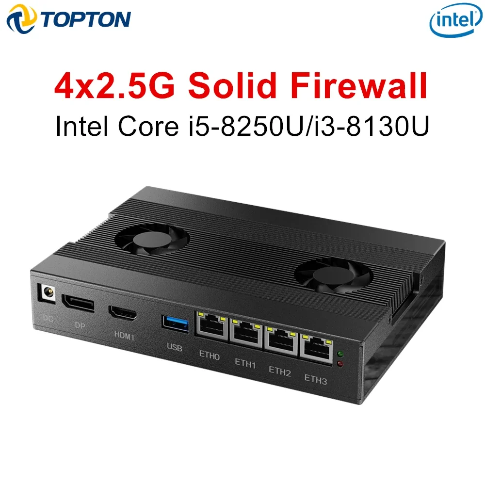Topton الصلبة الألومنيوم NAS Mini PC 4x2.5G LAN Intel i5-8250U i3-8130U 2xNVMe SATA3.0 TF SIM pfSense Proxmox Firewall Home Server #3