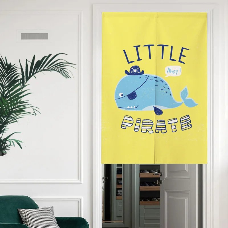 VIKAMA Cute Monkey Banana Half-Door Curtain, Cartoon Fabric Japanese-Style Door Curtain for Children's Rooms, Home Decor