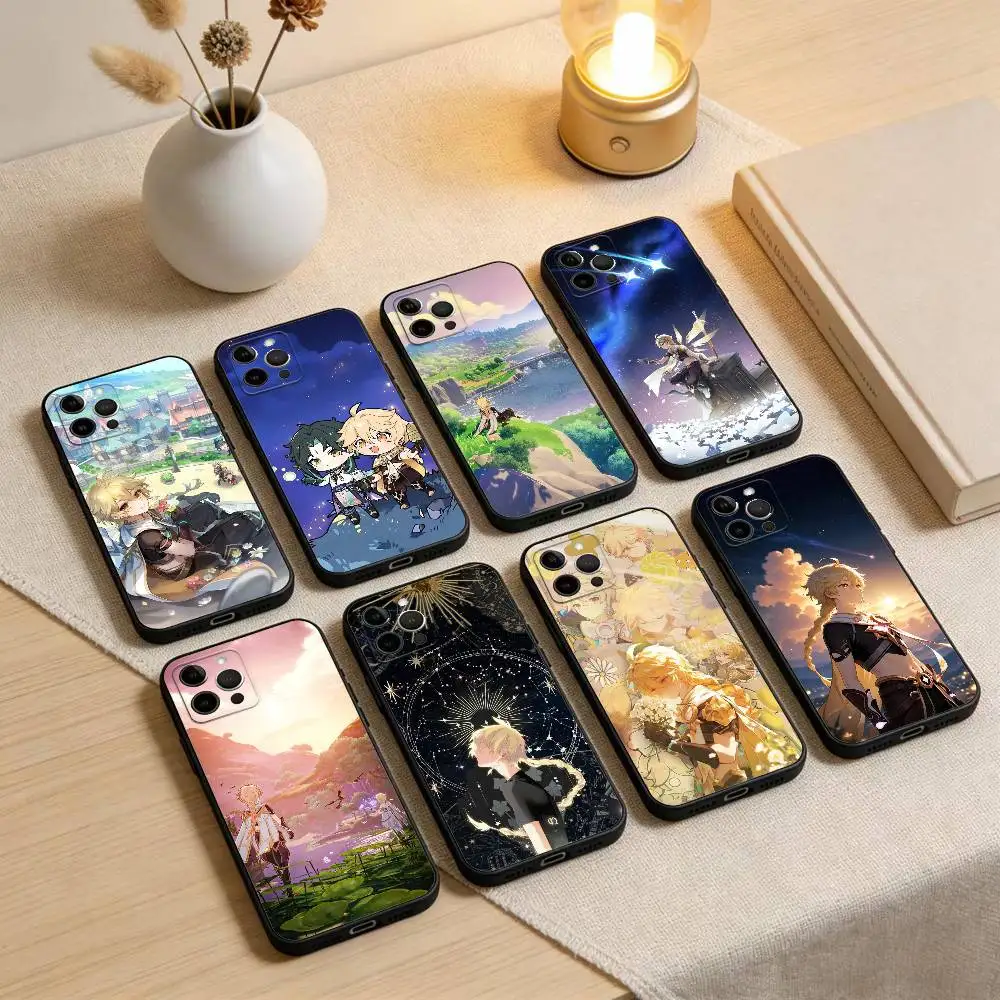 

A-Aether G-Genshin I-Impact Phone Case For iPhone 17,16,15,14,13,12,11 Plus,Pro Max,XS,Soft Silicone Black Cover
