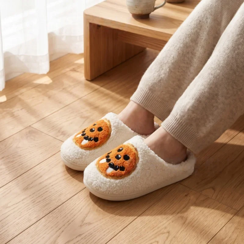 Halloween Pumpkin Monster Embroidery Plush Slippers Indoor Warm Soft Comfort Flat Slippers Fashion Cute Plus Size Couple Slipper