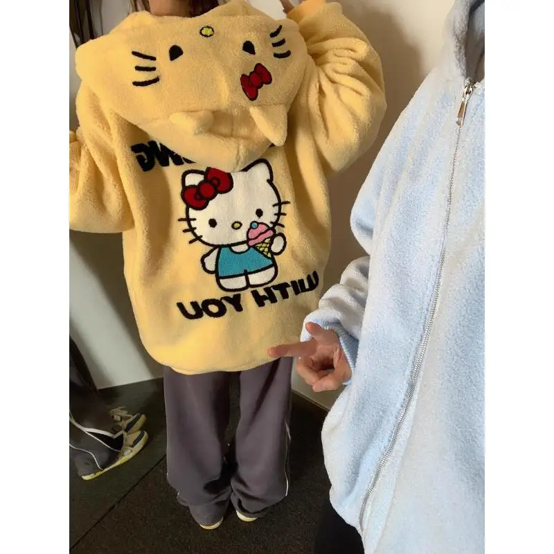 

Sanrios Kawaii куртка Hello Kitty, милая свободная куртка с длинными рукавами, милая, повседневная, модная, свободная, хит продаж, подарок для подруги