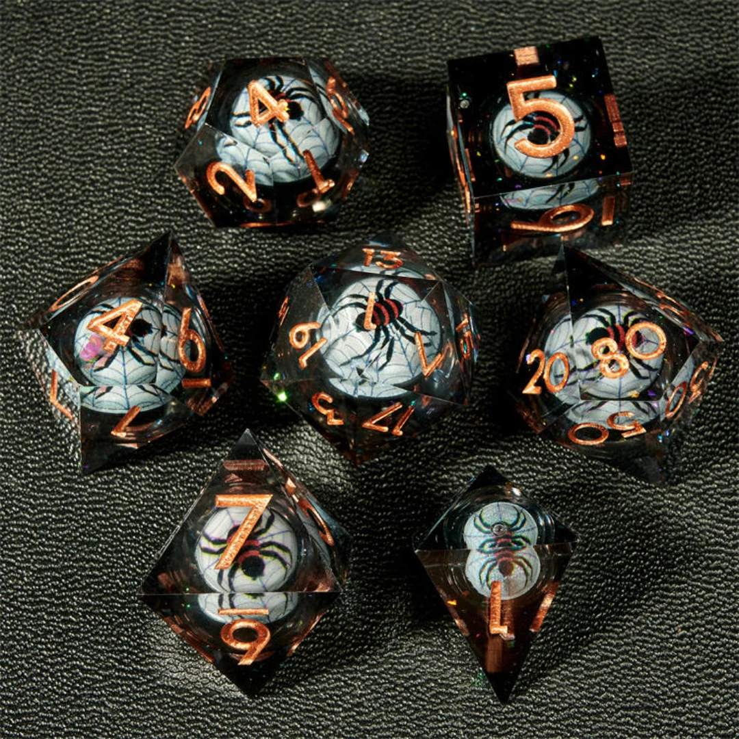 7PCS Resin Spider Dice Halloween DND Dice Set Polyhedral Resin Dice Game RPG Resin Sharp Edge Dice set for Dungeons & Dragon