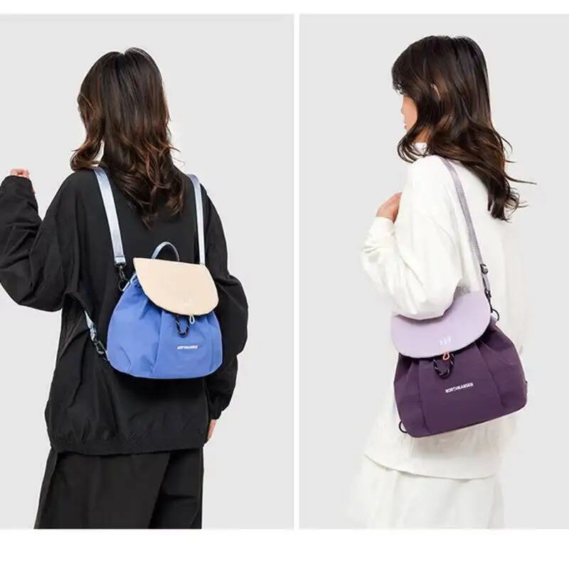 Block Drawstring Backpack Waterproof Nylon Large Capacity Flap Design Adjustable Straps Durable for Daily Commute Travel Casual