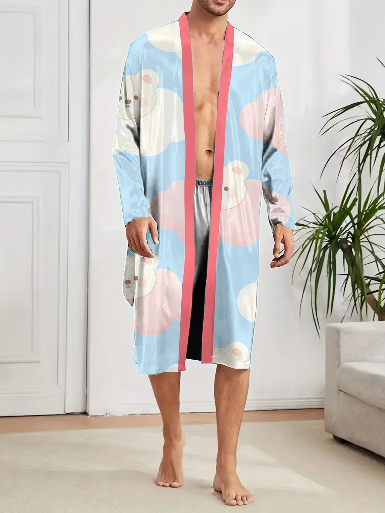 Spring Autumn 3D Printed Men's Nightgown, Comfortable and Fun for Home Use, Skin Friendly,lightweight,fast Drying and Non Fading