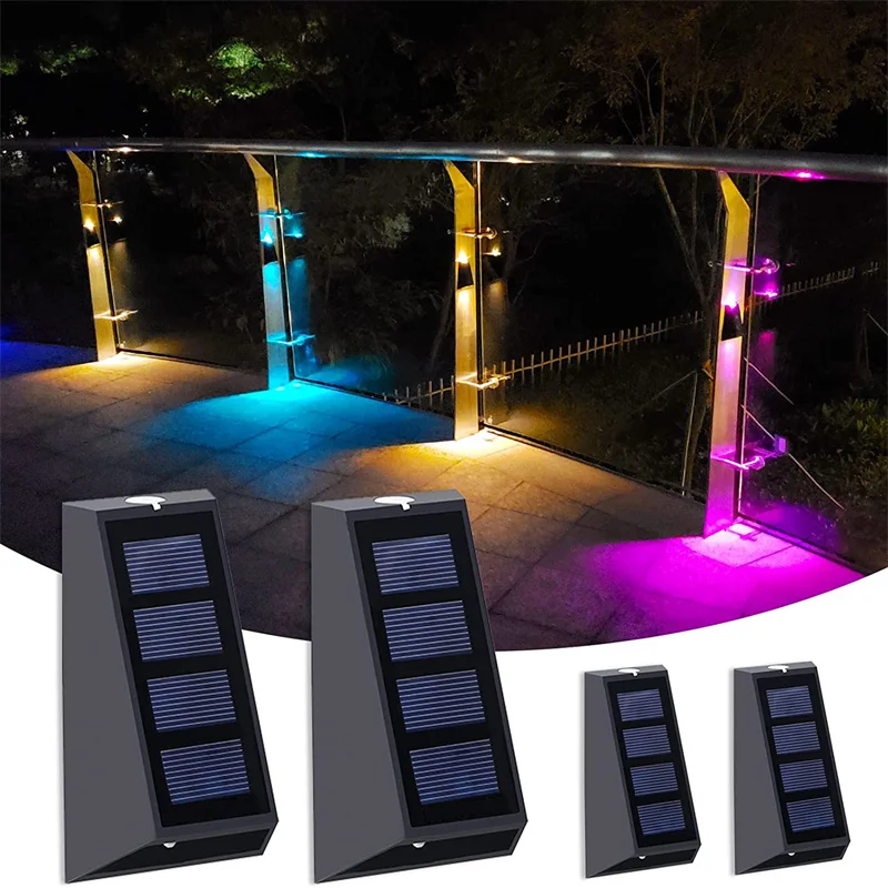 Solar Wall Lights Outdoor Fence Lights LED Waterproof Solar Stair Lights Up And Down 7 Color Changing Exterior Patio Lights