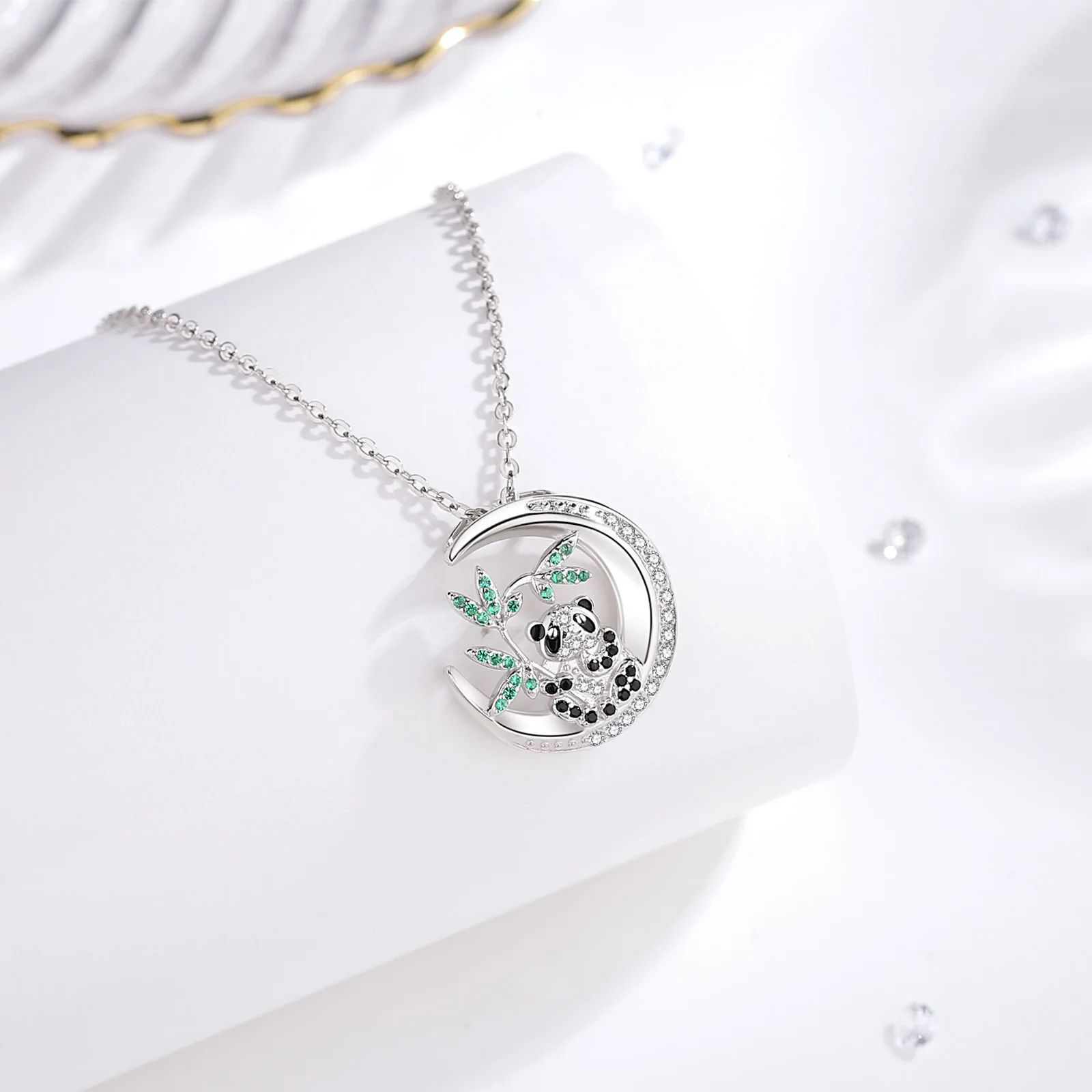 Eudora 925 Sterling Silver Cute Panda Necklace AAACubic Zirconia Moon Pendant Elegance Woman Jewelry Exquisite Party Gift image 4