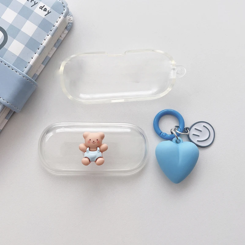 For Samsung Galaxy buds plus /buds+ /buds 1 2 3 Case Cute Bear Cartoon Silicone Transparent Earphone Cover with Keychain