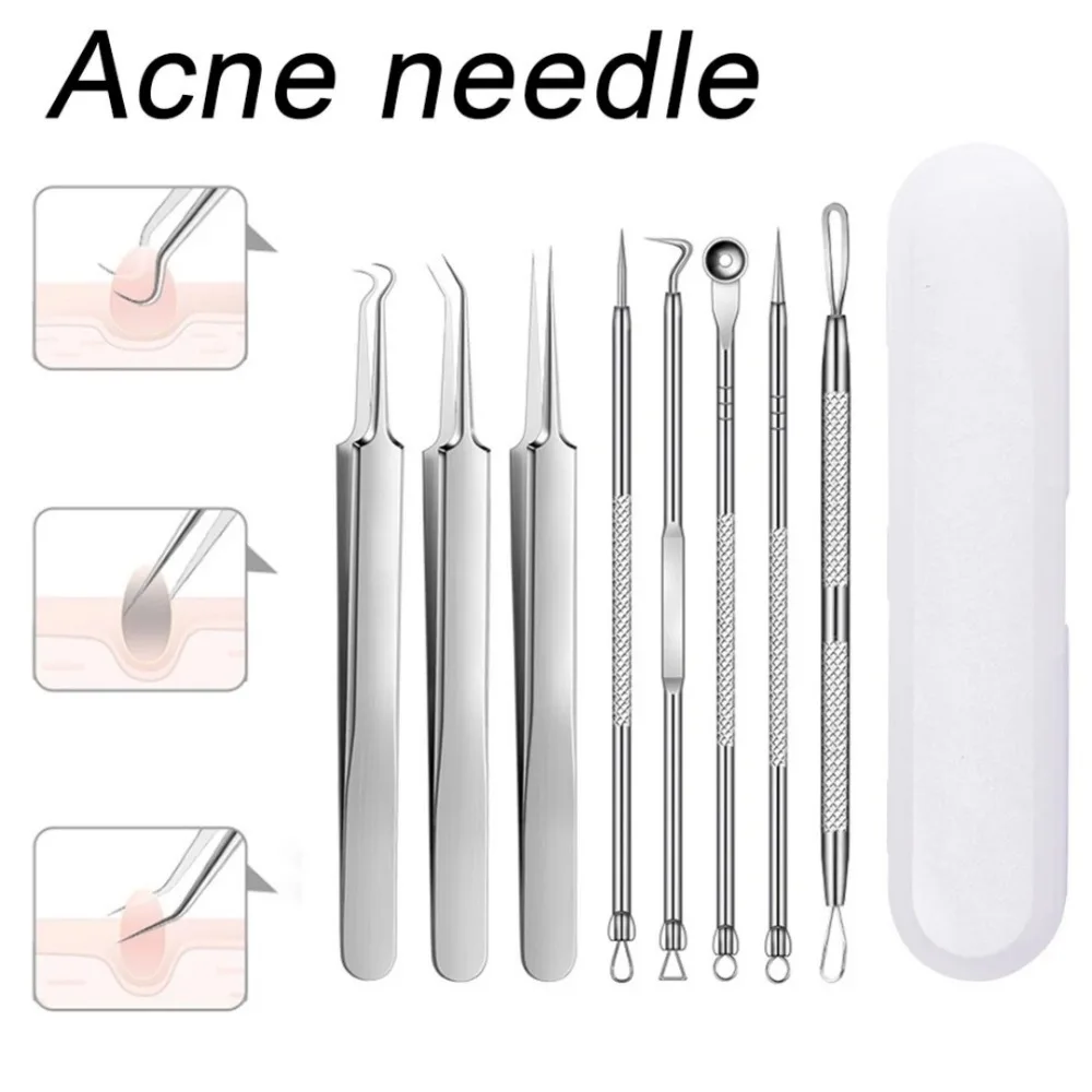 مجموعة إبر حب الشباب ملاقط من الفولاذ المقاوم للصدأ إبرة إزالة حب الشباب للتنظيف العميق أدوات التجميل لإزالة عيوب الرؤوس السوداء والمسام