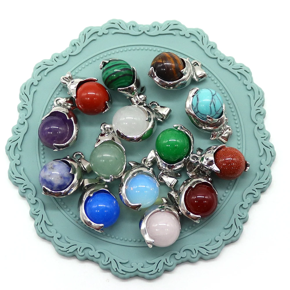 Natural Opal Gold Sand Stone Amethyst Pendant Silver Dolphin Surrounded Desgin Charms Handmade  Necklace Key Chain Accessory 1pc