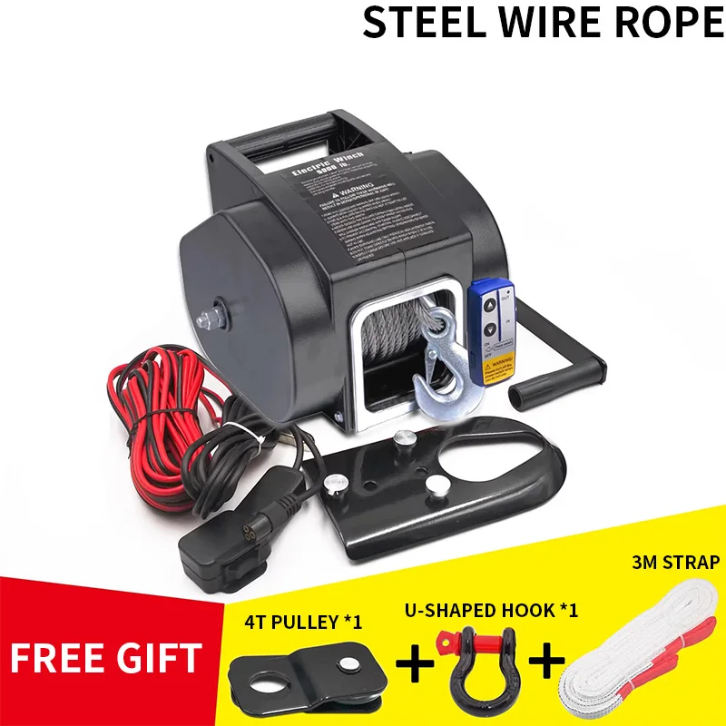 12V 5000-Pound Vehicle-Mounted Electric Winch 400W Portable Marine Self-Rescue Electric Winch Lifting Winch Portable Winch