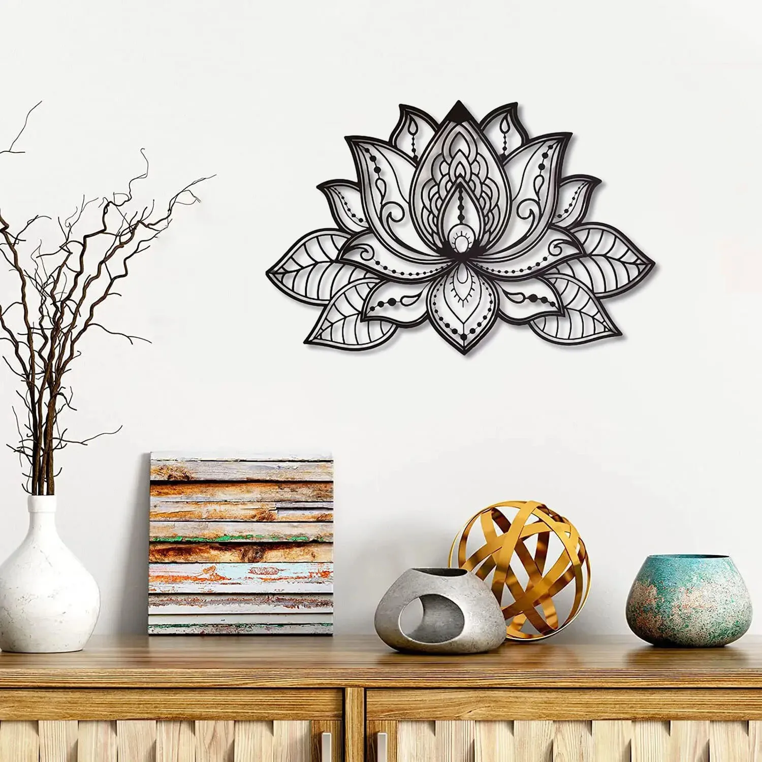 Crafts 1pc Mandala Wall Art, Lotus Flower Mandala Metal Art, Metal Wall Art Spiritual Deco, decor metal wall hanging，