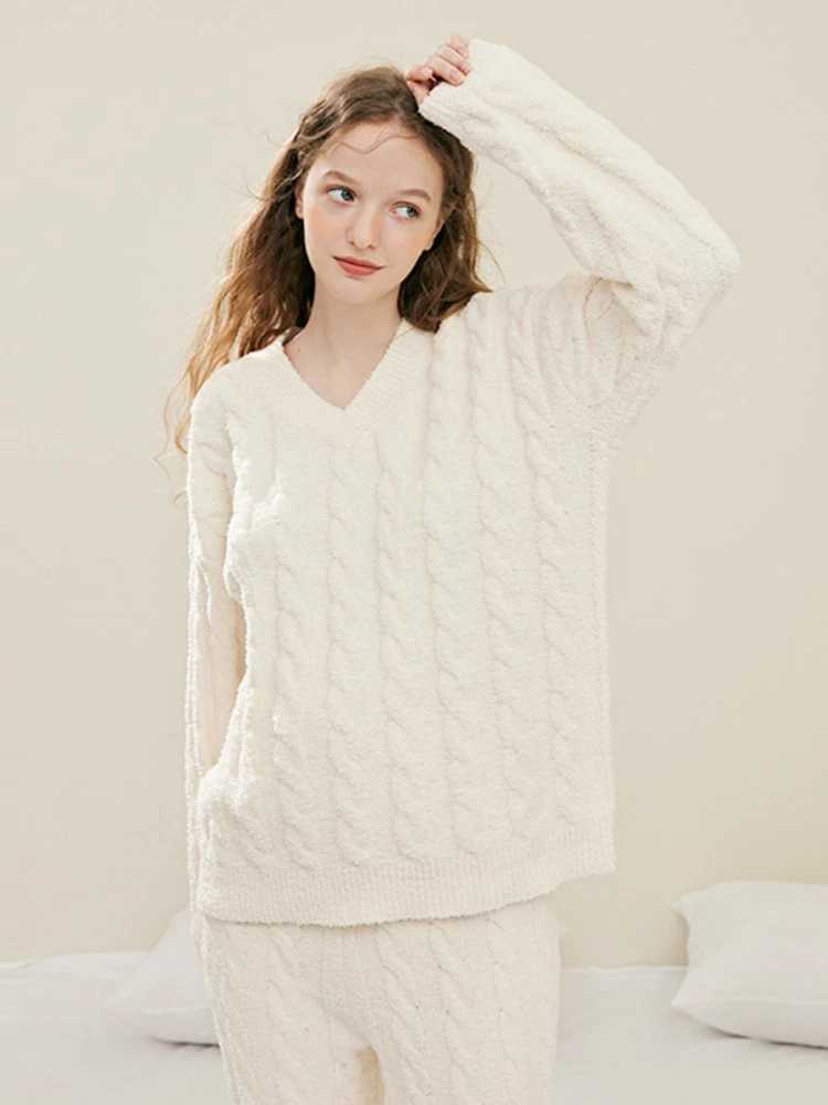 French Style Soft Pajamas Women's Autumn Winter Pullover Chenille Warm Thickened Fashion Knitted Outer Wearing Home Clothes