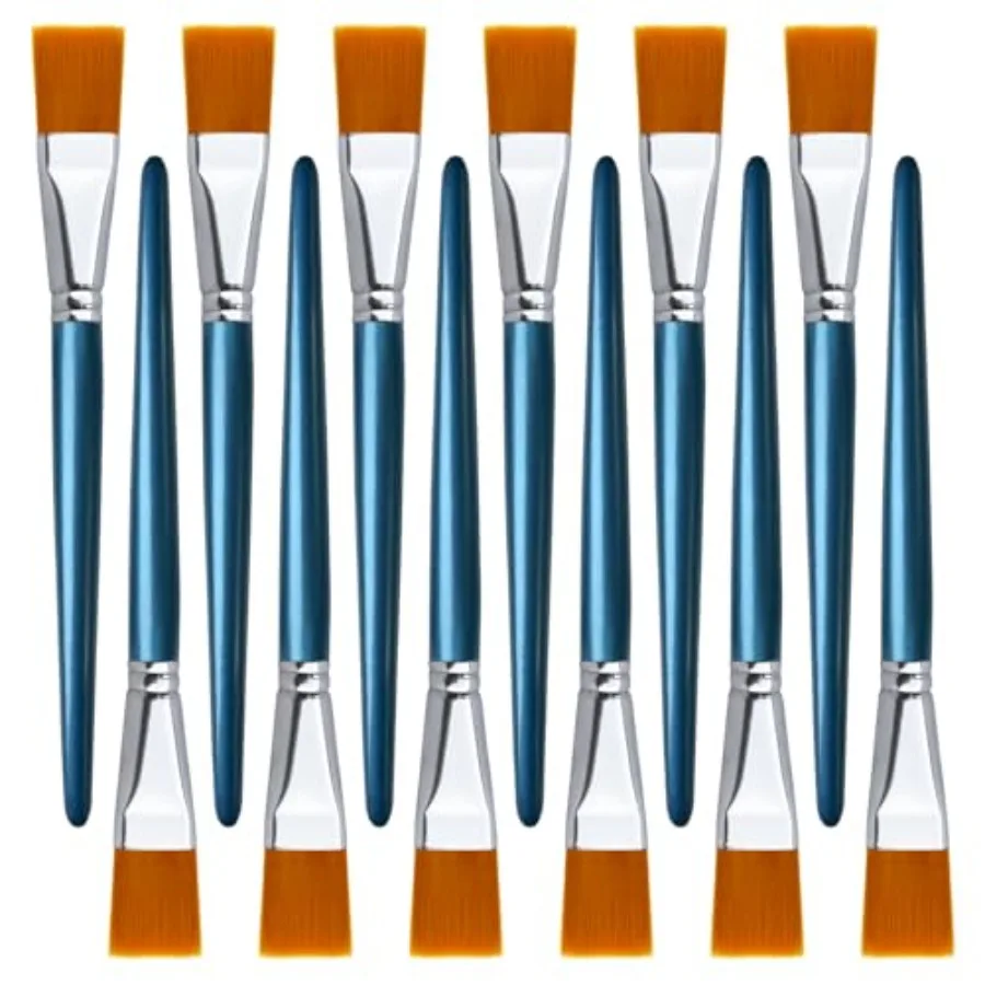 Great 12 Pieces 1 inch Flat Paint Brushes for Acrylic Painting, Small Paint Brushes with Wooden Handle for Acrylic, Watercolor,