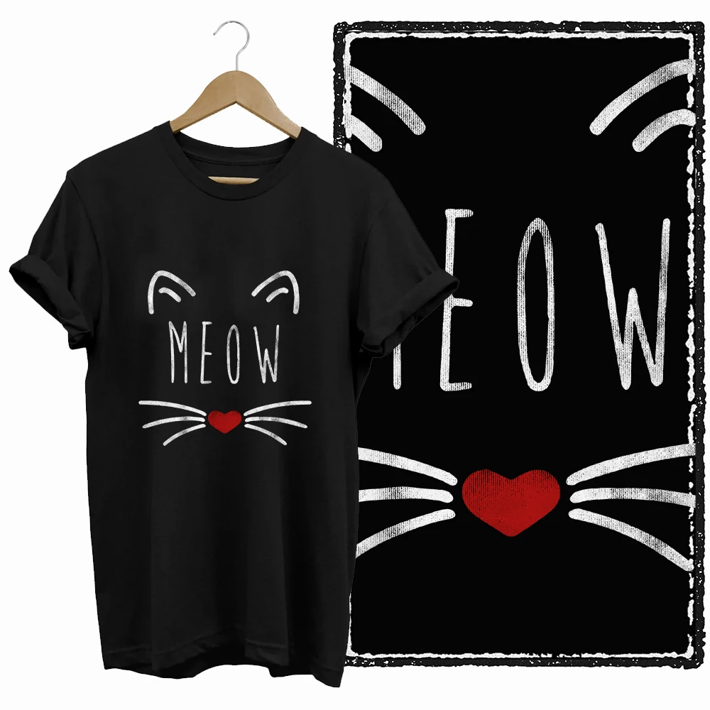 COOLMIND 100% cotton BLACK Short seleve cat print exclusive graphic women T shirt big size loose cotton cat lover women tshirt