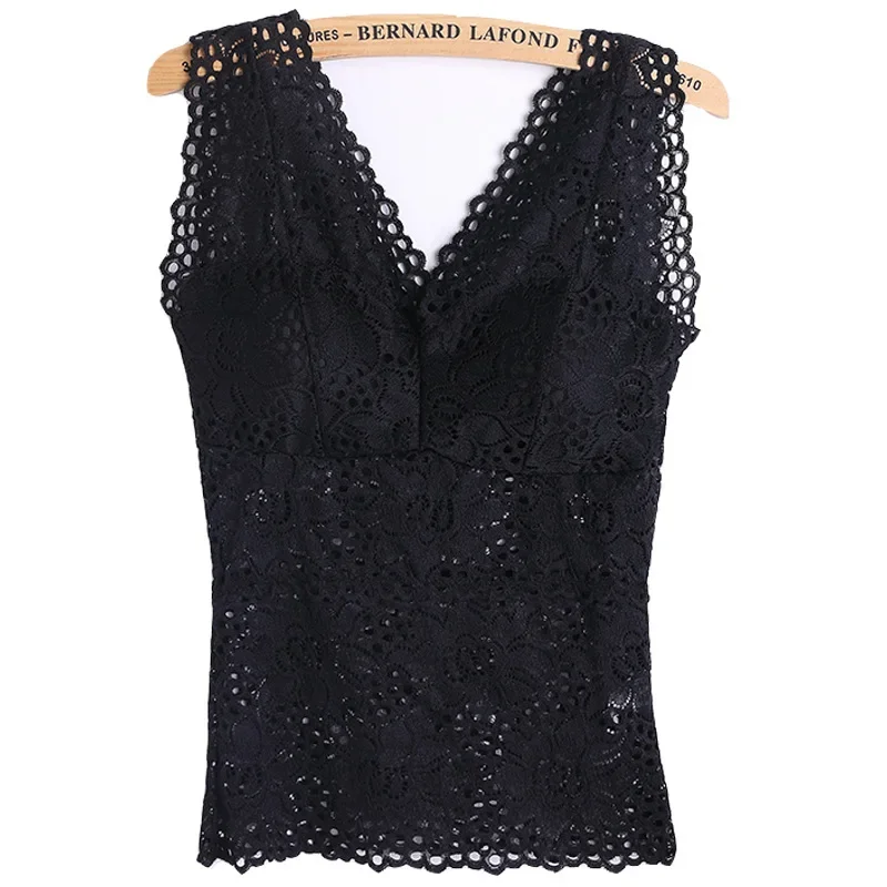 Tank bra V-neck wide shoulder straps versatile sexy lace long bra crochet vest plus size women's inner bra3914# image 2