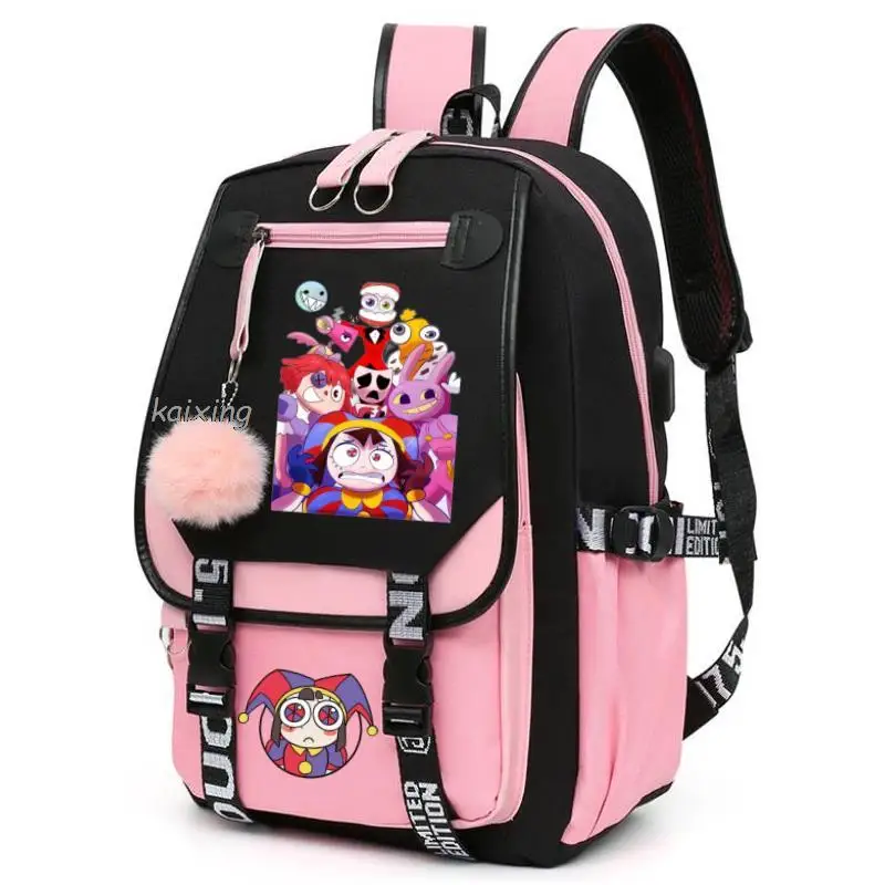 Mochila escolar de gran capacidad para mujer, bolso Kawaii de lona, el increíble circo Digital