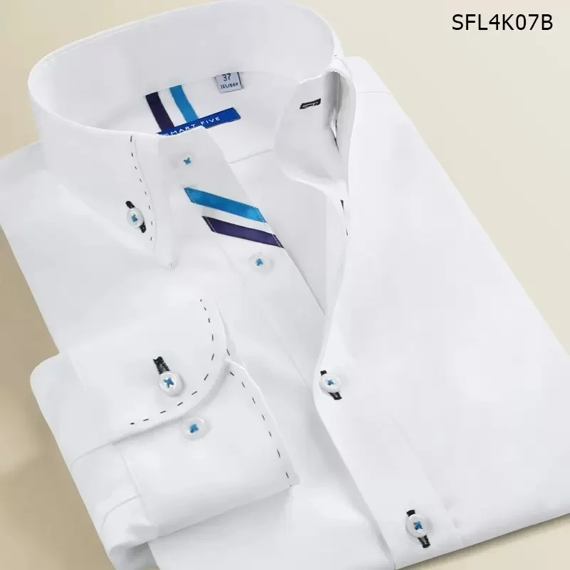 

Smart five White Men Shirt 2024 New Brand-Clothing Long Sleeve Cotton Camisa Masculina Slim Fit SFL4K07B