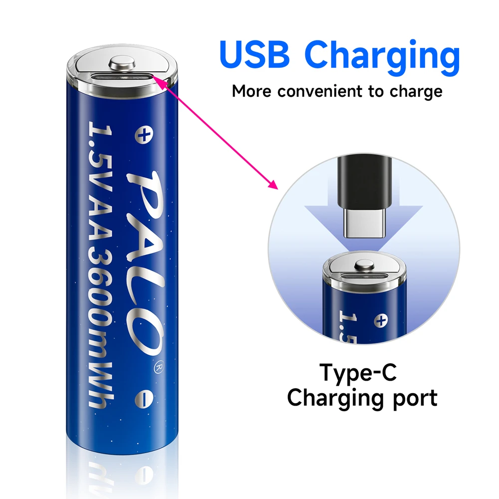 1.5V AA USB Rechargeable Li-ion AA Battery 3600mWh +USB 1.5V AAA Lithium Rechargeable Battery AAA 1110mWh with USB Cable