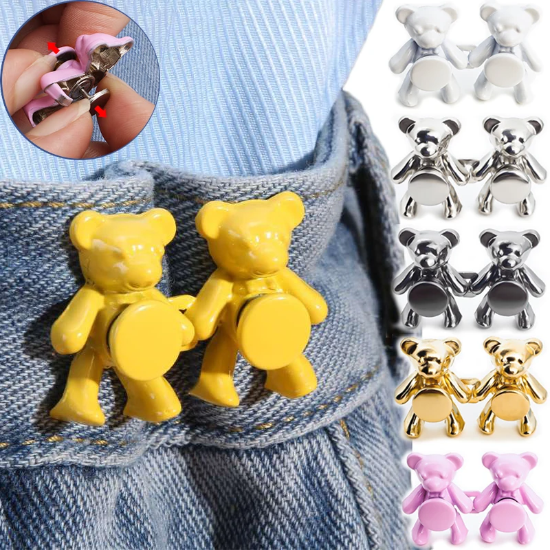 Cute Little Bear Metal Waist Buckle Removable Perforated Pin Holder Buckles Jeans Shirt Waist Adjustment Button Anti Detachment