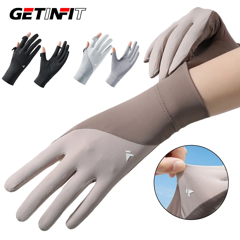 GETINFIT 1Pair UPF50+ Fingerless Cycling Gloves Lightweight Summer Touchscreen Outdoor Non-Slip Grip Breathable Sunproof Biking