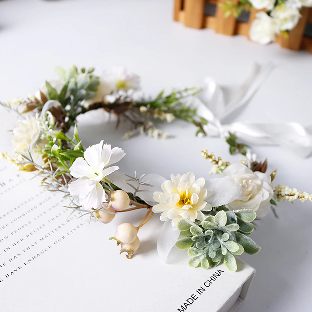 Guirnalda de flores de simulación, cinta para el pelo, decoración de Noiva, diadema para fiestas de boda, corona nupcial, corona de flores