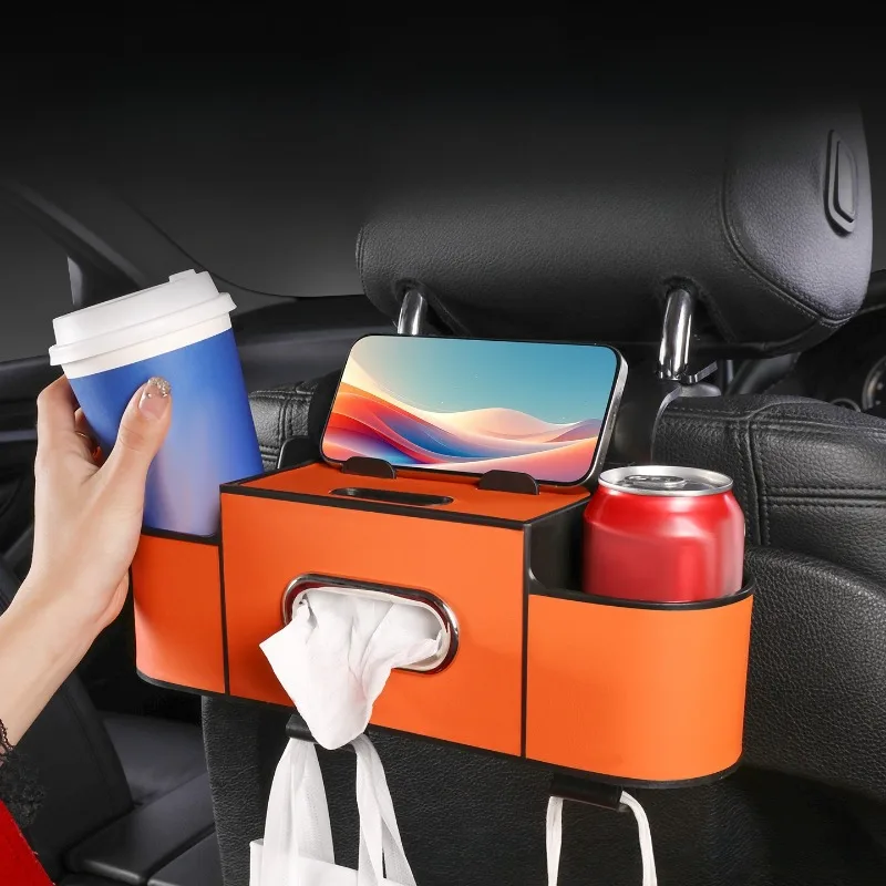Car Multi-function Storage Box, Seat Back Storage Rack, Car Seat Back Leather Storage Box, Tissue Box
