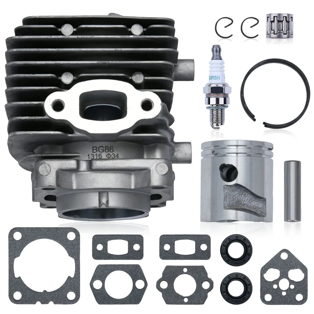 Kit de Cilindro y Pistón con Juntas y Bujía para Soplador de Hojas Stihl BG56 BG56C BG86 BG86C BR200 SH56 SH56C SH86 SH86C SR200