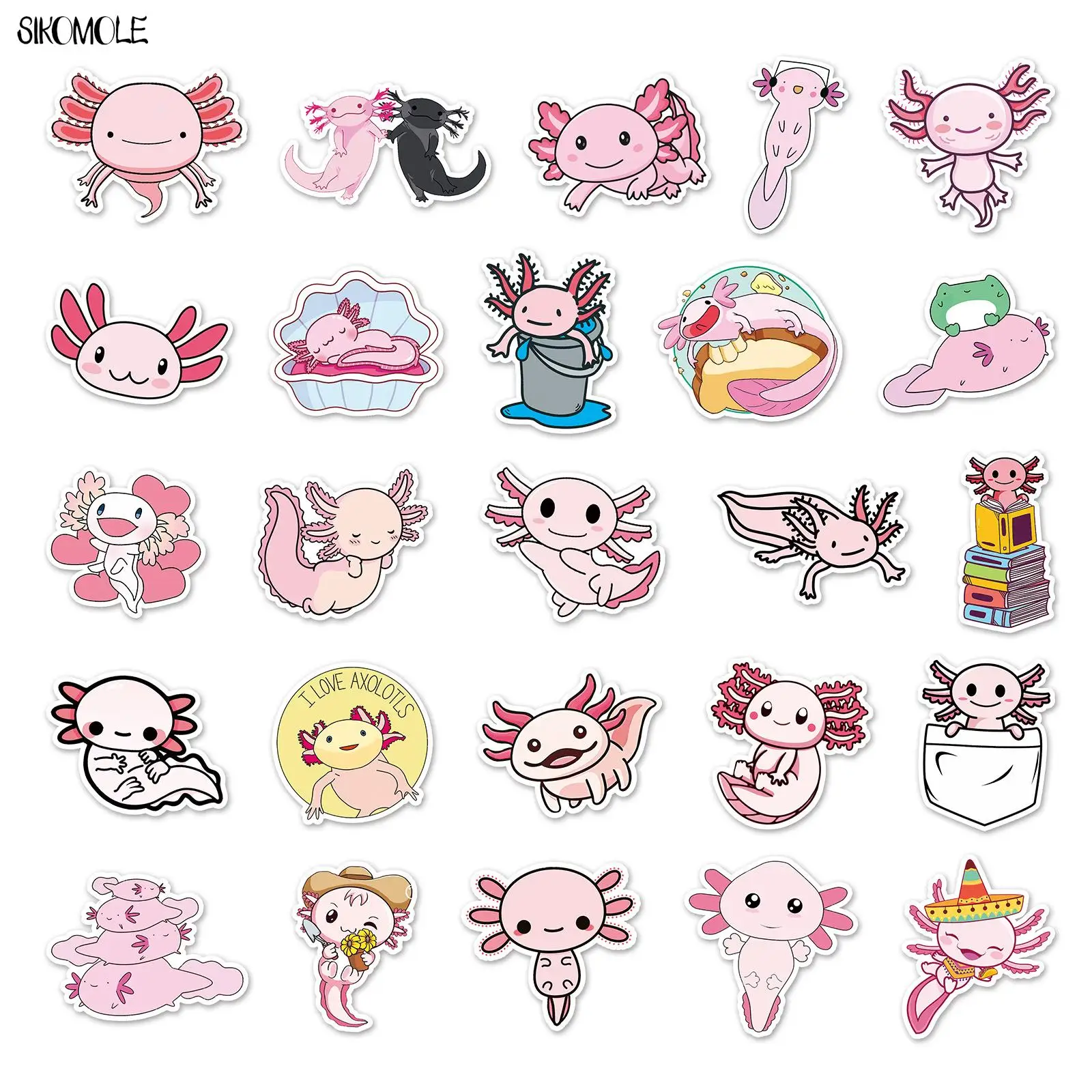 Pegatinas de dibujos animados Axolotl, juguetes para niños, botella de agua, portátil, nevera, álbum de recortes, diario, calcomanías, Graffiti, F5, 10, 30, 50 piezas