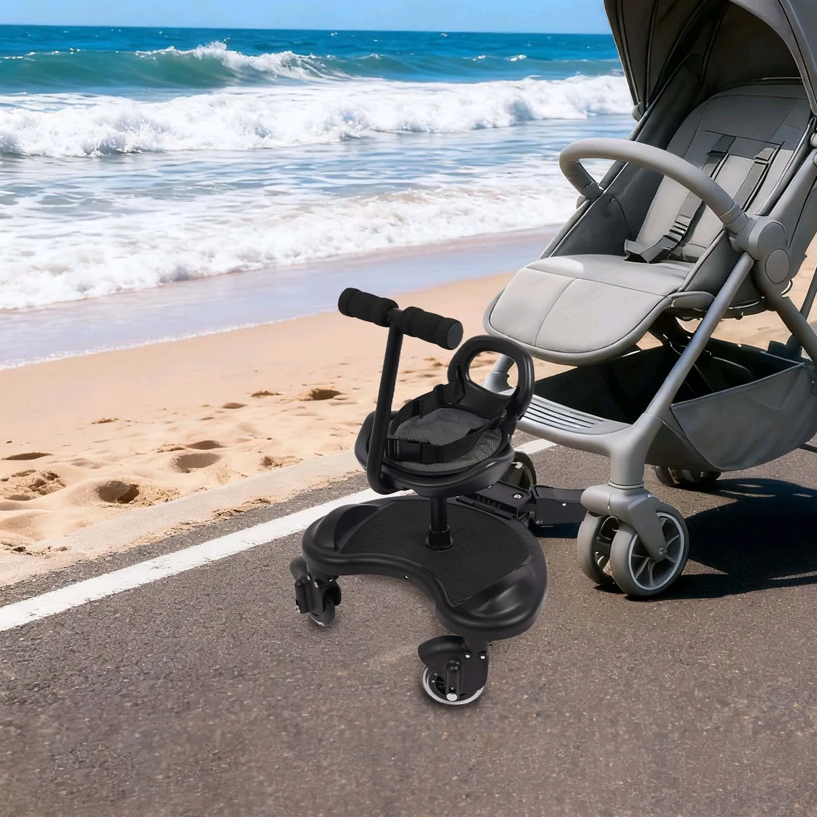 لوحة عربة أطفال عالمية، مرفق لعربة الأطفال 2 في 1 للجلوس والوقوف مع مقعد قابل للفصل وحزام أمان، تحميل 55 رطلًا #1