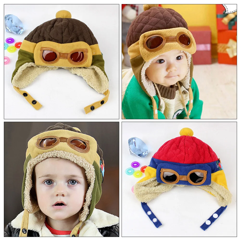 

2Pcs Kids Cotton Pilot Hats Warm Adorable Thickened Winter Hats Comfortable Portable Children Accessories Kids Hat