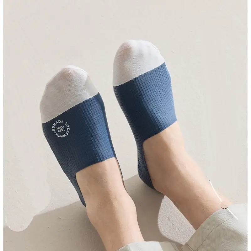 Calcetines informales de malla fina para hombre, 3 pares de cómodos calcetines invisibles para barco, resistentes al sudor con textura de gofre transpirable