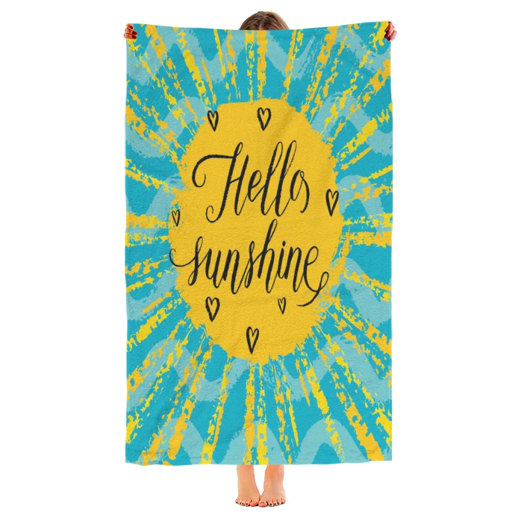 Quick Drying Beach Towels hello Sunshine,pale Blue Yellow,ocean Oversized 30x60inch Printing Towel Super Absorbent Pool Towel