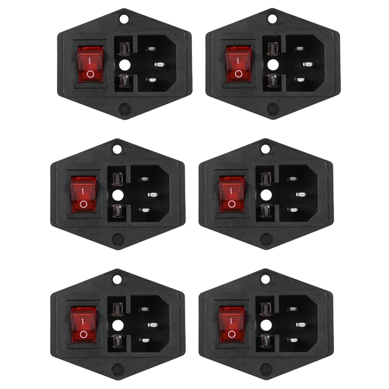 

RISE-6X 3 Pin IEC320 C14 Inlet Module Plug Fuse Switch Male Power Socket 10A 250V