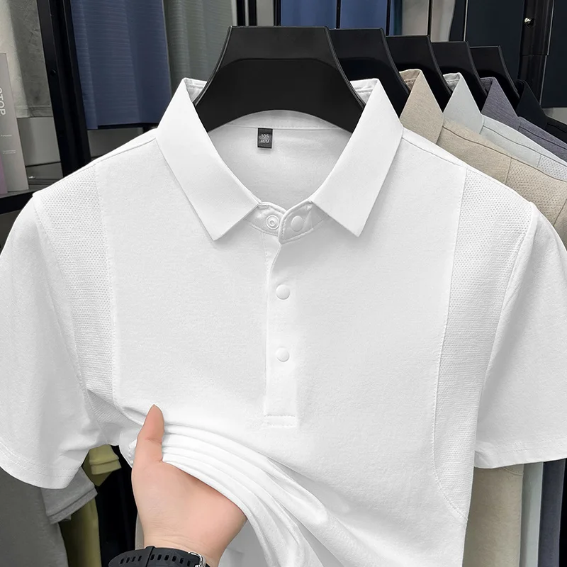 Slim-Fit-Poloshirt mit halber Knopfleiste für Herren, belüftete Seitenpaneele, Business-Meeting, Kurzstreckenreise, Kleidungsstück – Detail 14