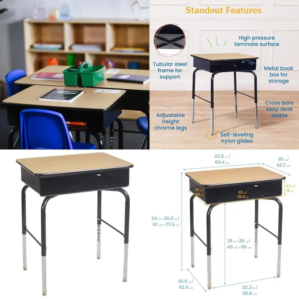 

Adjustable Metal Storage Book Box for Classroom, Maple/Black Finish