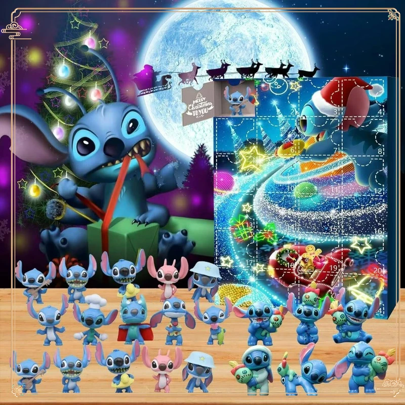 24pcs/box Disney 100th Anniversary Christmas Figure Gift Box Mickey Mouse Stitch Advent Calendar Surprise Gift Box New Year Gift