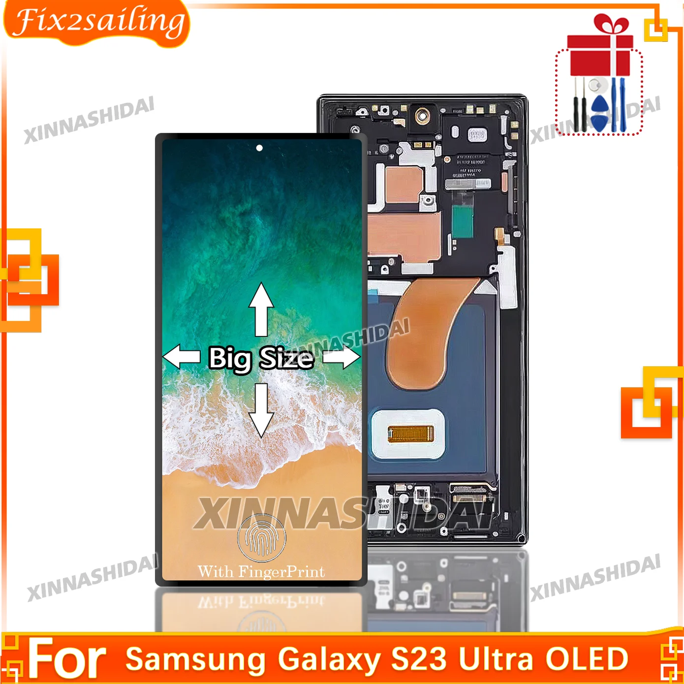 100% Tested Big Size OLED Screen For Samsung Galaxy S23 Ultra LCD Display Touch Screen Digitizer For S23 Ultra Repair Parts