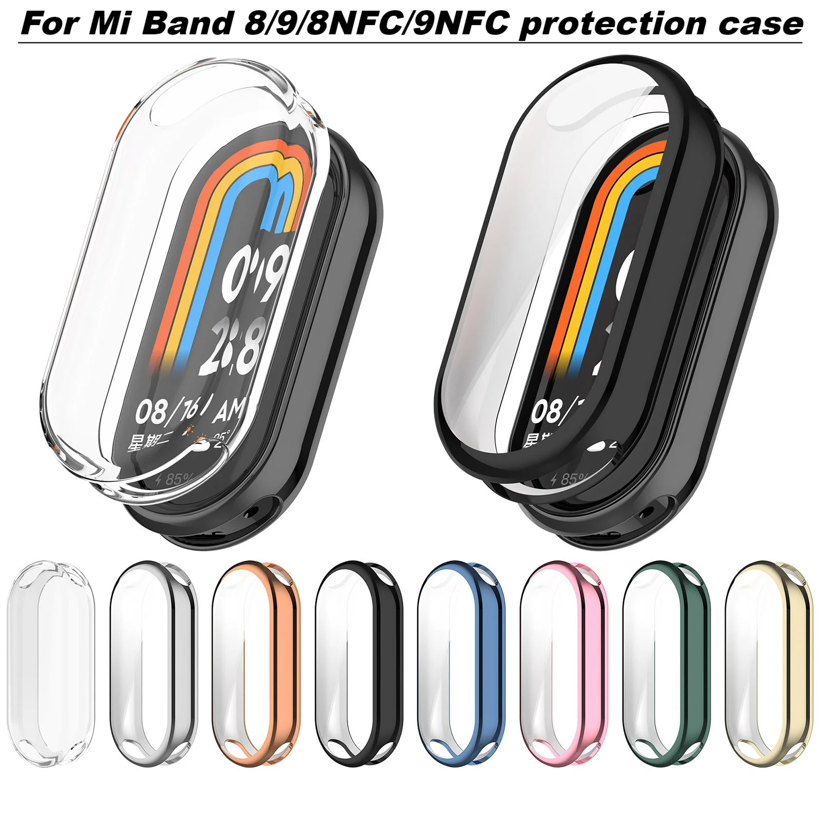 Funda protectora de pantalla para Xiaomi Mi Band 9/Mi band 8/Mi 8 9NFC, accesorios para relojes inteligentes, funda completa de TPU para reloj