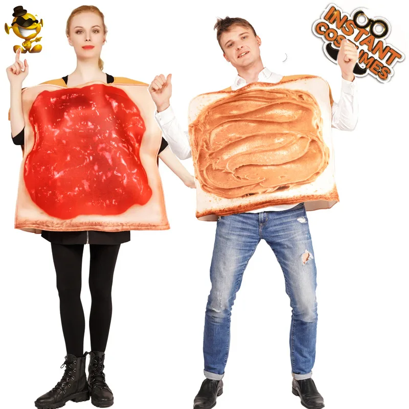 

Unisex Halloween Costume Couples Toast with Jam Cosplay Jumpsuit Party Stage Performance Funny Outfit Mascot Dress up Clothes