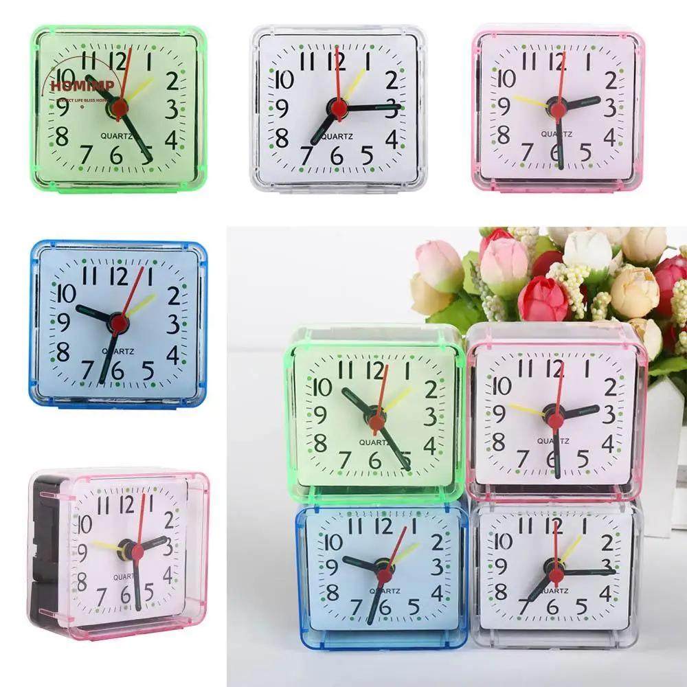 

Durable Mute Square Alarm Clock Candy Color Stably Stand Mini Table Clock Transparent Square Desktop
