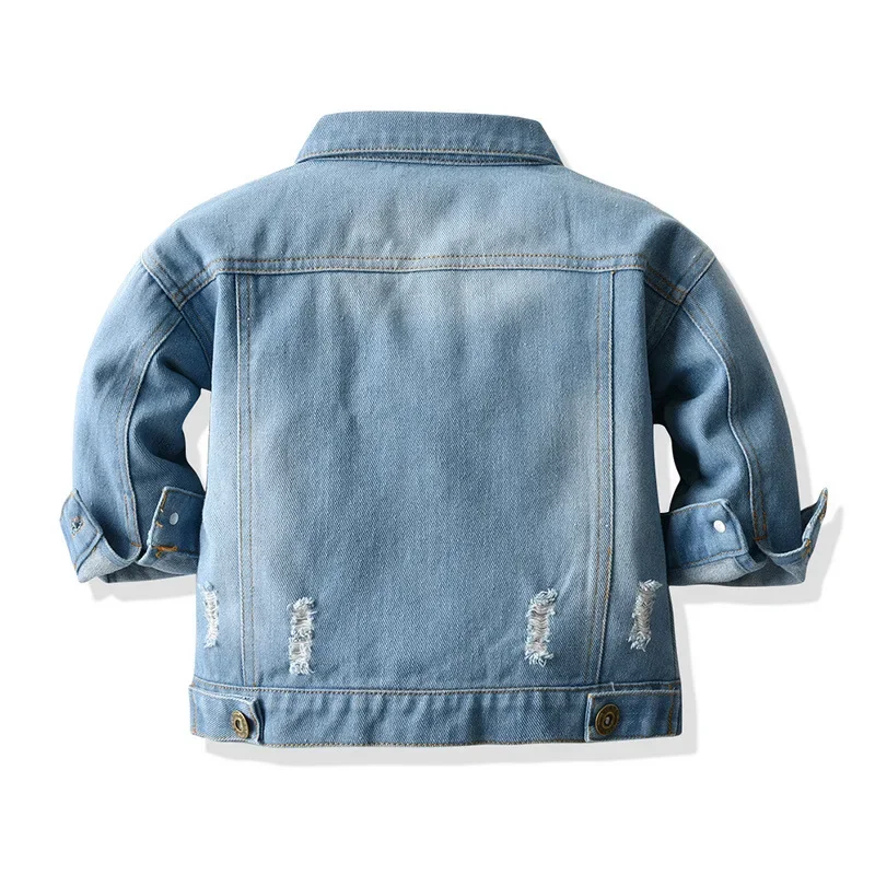 Spring Autumn Kids Jacket Demin Coats For Boys Girls Ripped Holes Jeans Outerwear Casual Children Unisex Clothes Costume 9M-8Y