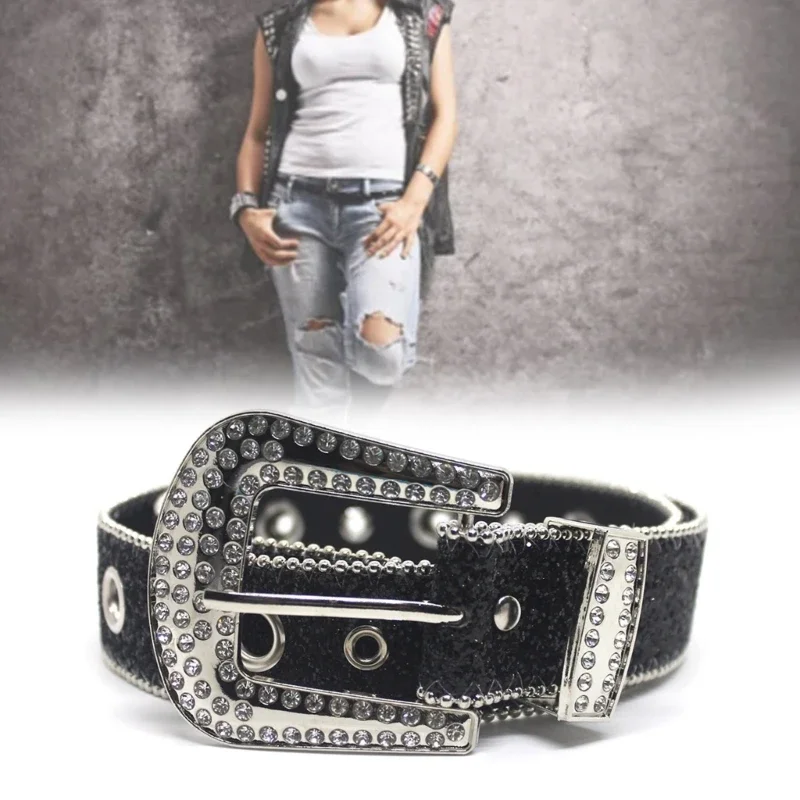 Shinning for rhinestone Belts Women PU Leather Western Y2K Girls Belt for Jeans Men