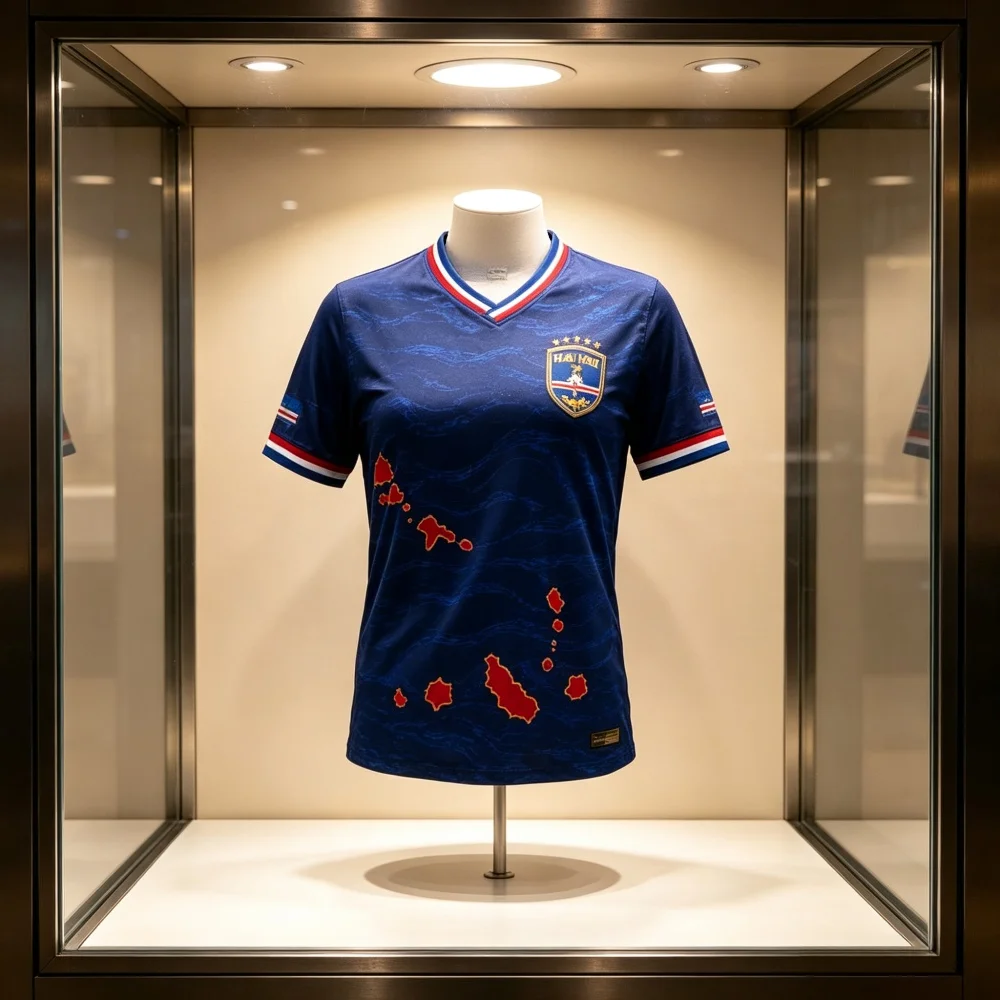 Sommer Cabo Verde Blaues Ozeanwellen-Fußballtrikot, Übergroß, Schnelltrocknend, Leicht und Dünn, Atmungsaktiv, Komfortabel, Modisch, für Familie und Kinder