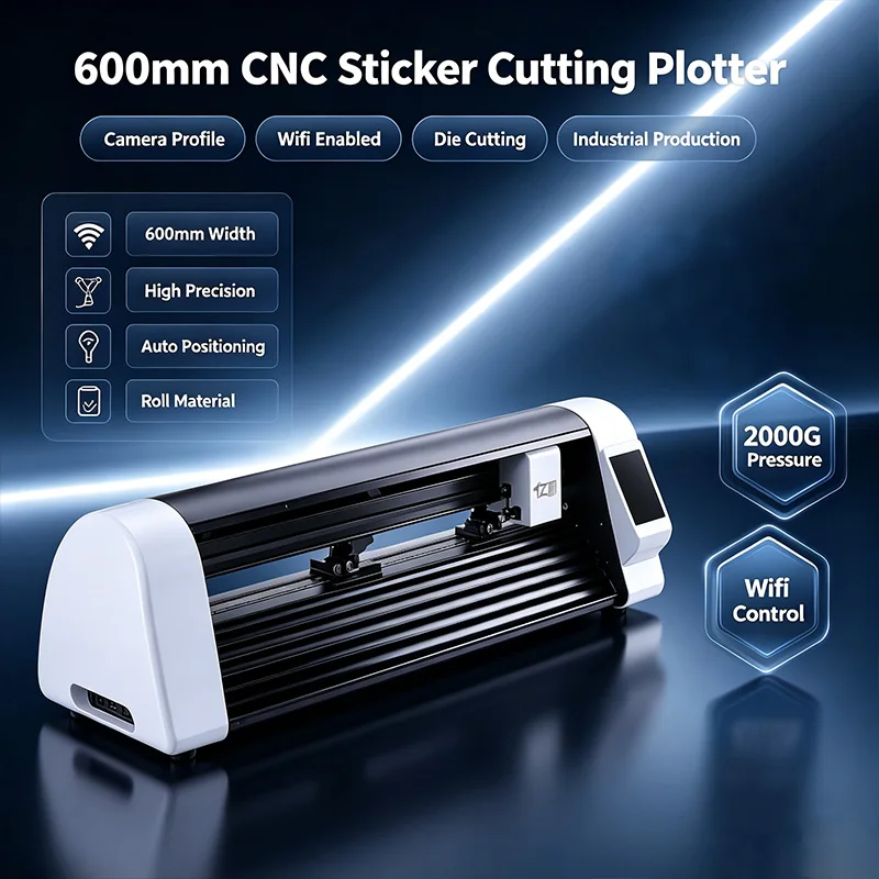 600mm CNC Laser Sticker Cutting Plotter Camera Profile Die Cutting Machine Wifi Enabled Industrial Production Cutter