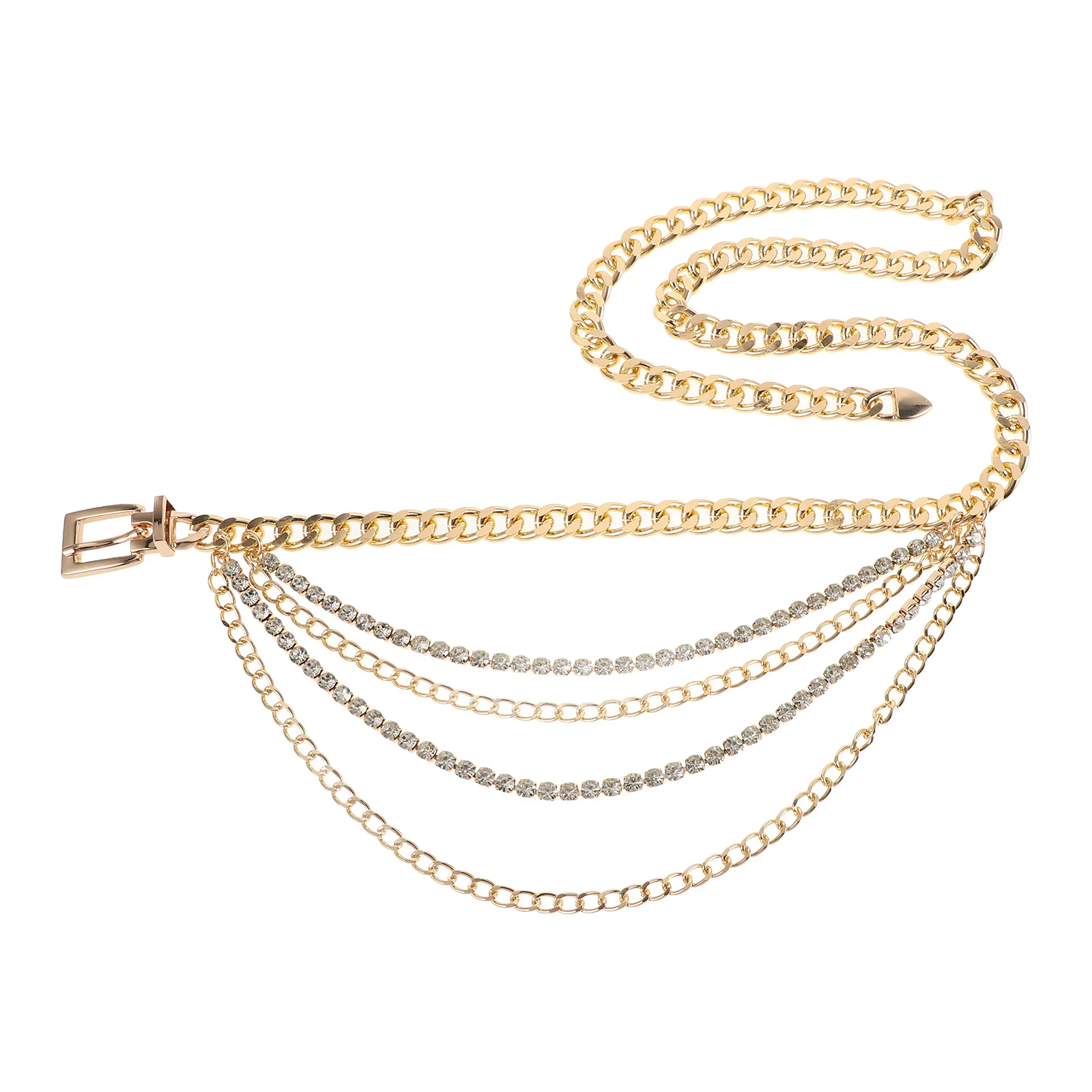 

Golden Hollow Out Waist Chain For Women Metal Body Jewelry Glossy Rhinestone Belt Dress Wedding Party Bling Belly Chains