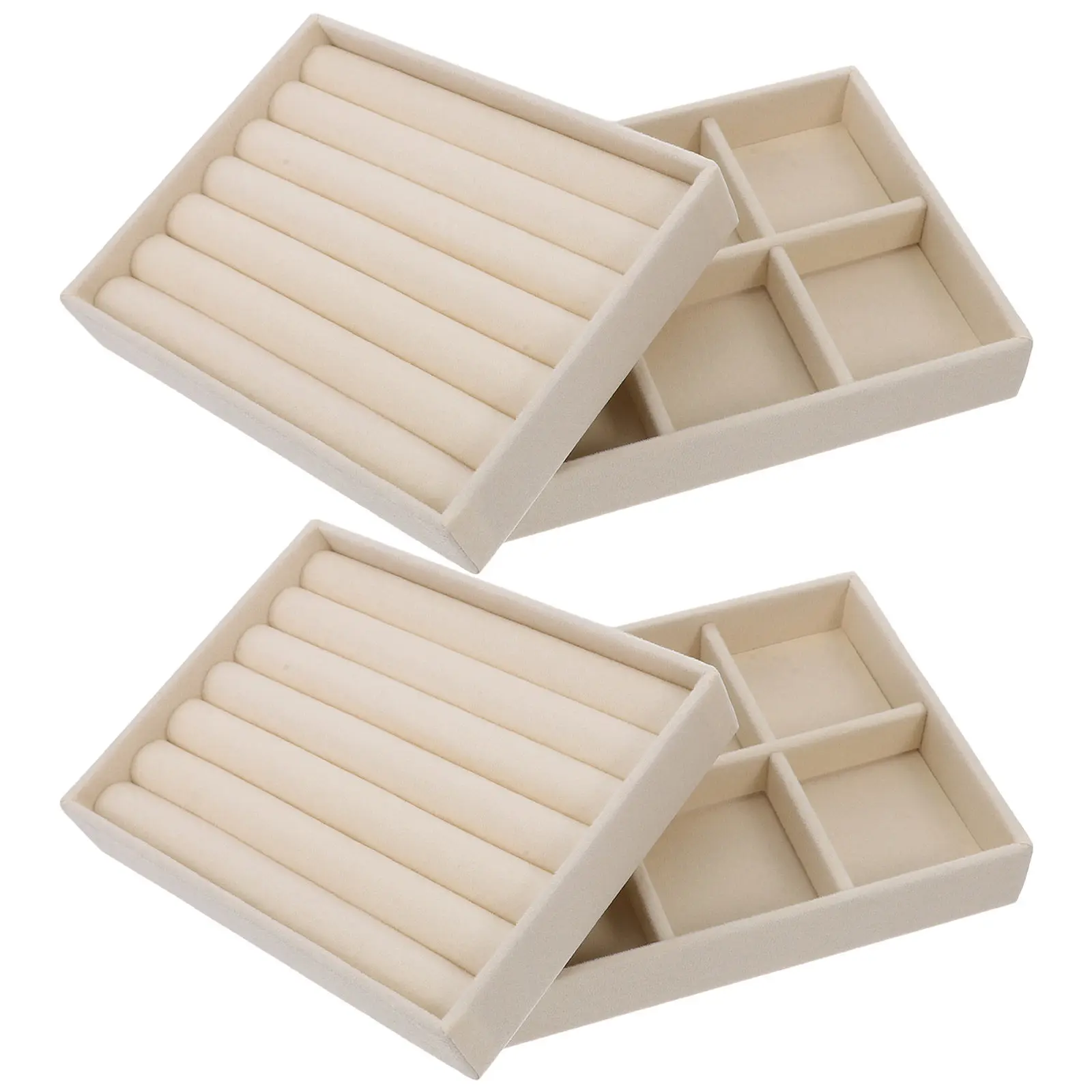 

4Pcs Jewelry Rings Display Tray Compartment Organizer for Rings Earrings Necklaces Travel Home Office Boutique Decorative